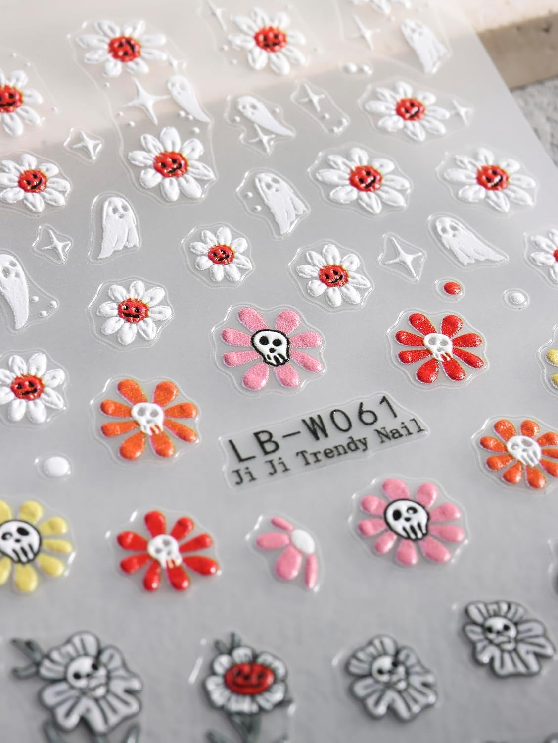 JMEOWIO Nálepka na nehty Halloween 9 Blatt Nálepka na nehty Selbtklebend Nagelaufkleber Süße Geisterblume Dekoration Nageldesign Zubehör
