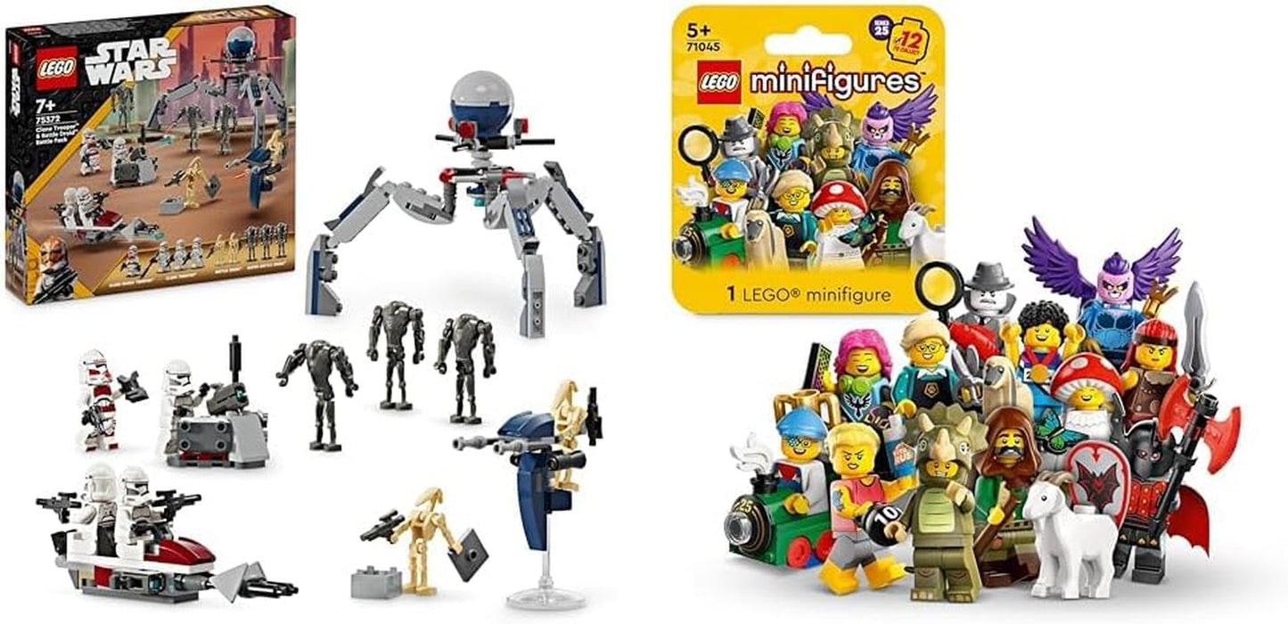 LEGO Star Wars 75372 klonový voják a bitevní balíček bitevního droida, vč. 4 minifigurky, 5 droidů a motorka speeder se střílečkou - Stavebnice pro chlapce a dívky ve věku 7+ Stavebnice Besuche den LEGO-Store Battle pack + minifigurky Series 25