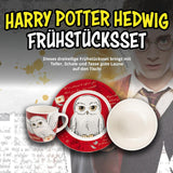 Harry Potter 3dílná sada nádobí, červená, porcelánová snídaňová sada s talířem Ø 19 cm, hrnkem 220 ml a miskou 330 ml, sada nádobí