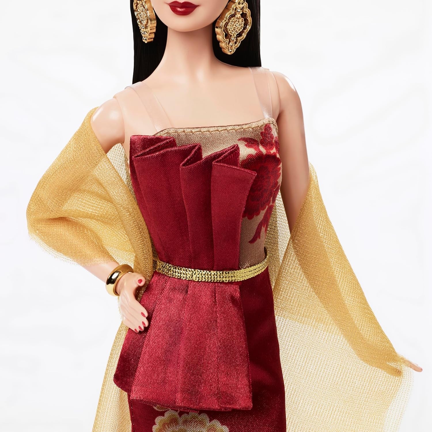 Panenka Barbie Signature Lunar New Year v červených šatech s hračkou kolekce Zlaté pivoňky JJX83
