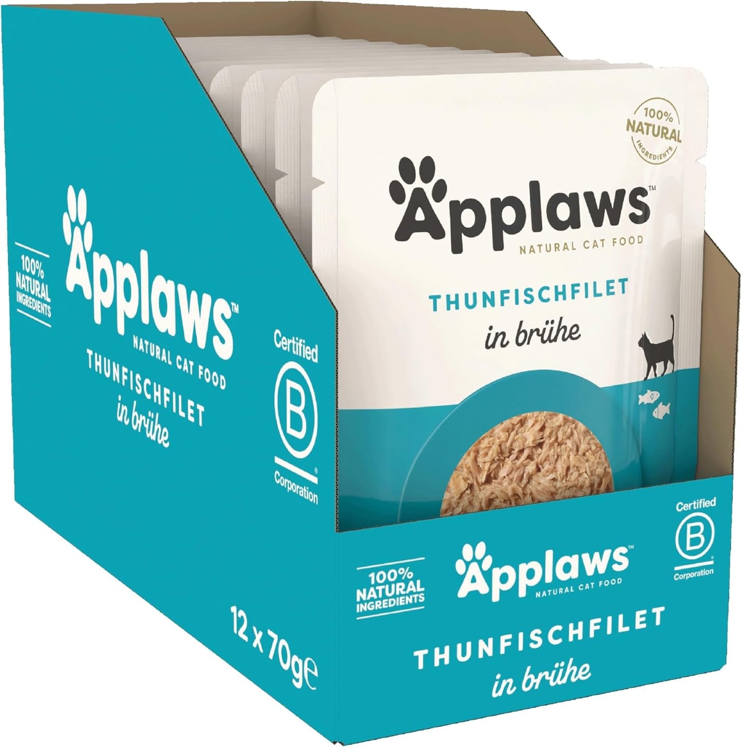 Applaws 100% přírodní mokré krmivo pro kočky Filety z tuňáka ve vývaru – balení 12 sáčků po 70 g