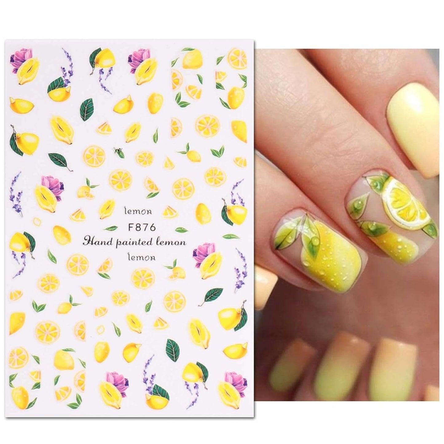 JMEOWIO Samolepka na nehty Sommer Frucht 9 Blatt Samolepka na nehty Selbtklebend Nagelaufkleber Zitronen Dekoration Nageldesign Zubehör