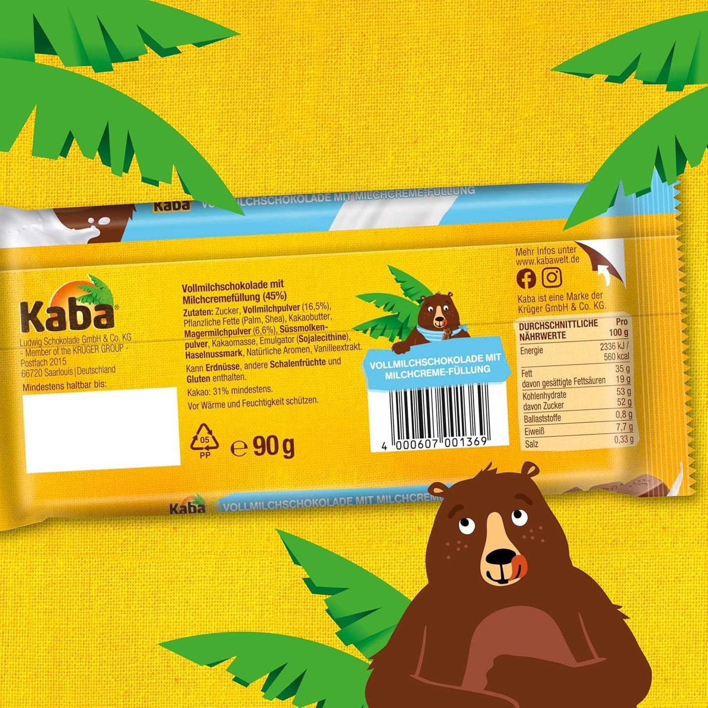 Kaba Čokoládová tyčinka s plnotučným mlékem a mléčnou smetanou 90g tyčinka rozpouštějící čokoládu s lehkým mléčným krémem a originální příchutí Kaba (balení 2 ks)