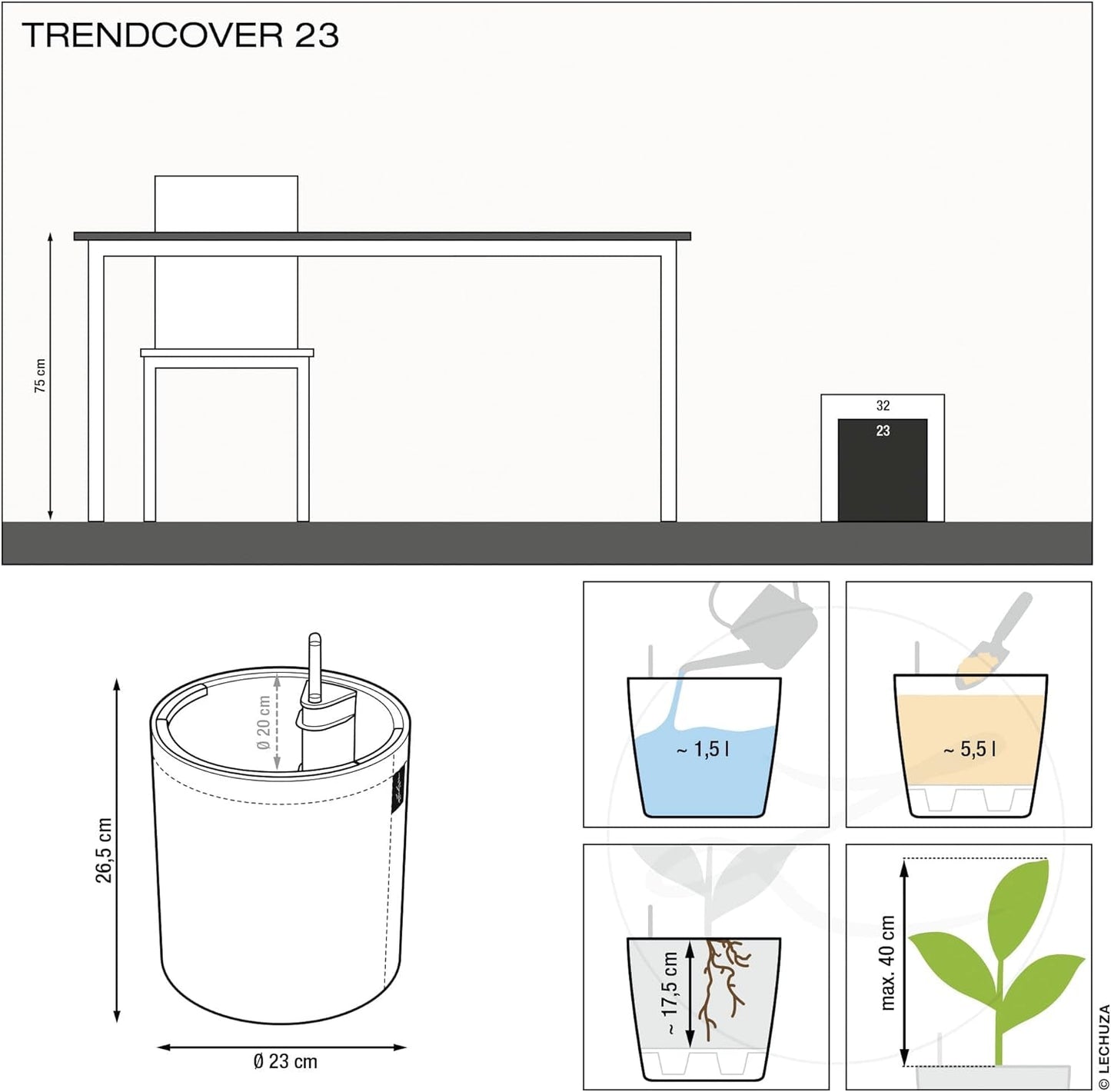 LECHUZA TRENDCOVER 23 Přírodní tmavý korek 14181