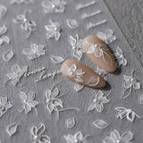 JMEOWIO 3D Nálepka na nehty Weiße Blumen Nálepka na nehty Selbstklebend Nagelaufkleber 5D Stereoskopická dekorace Nageldesign Zubehör 1 Blatt