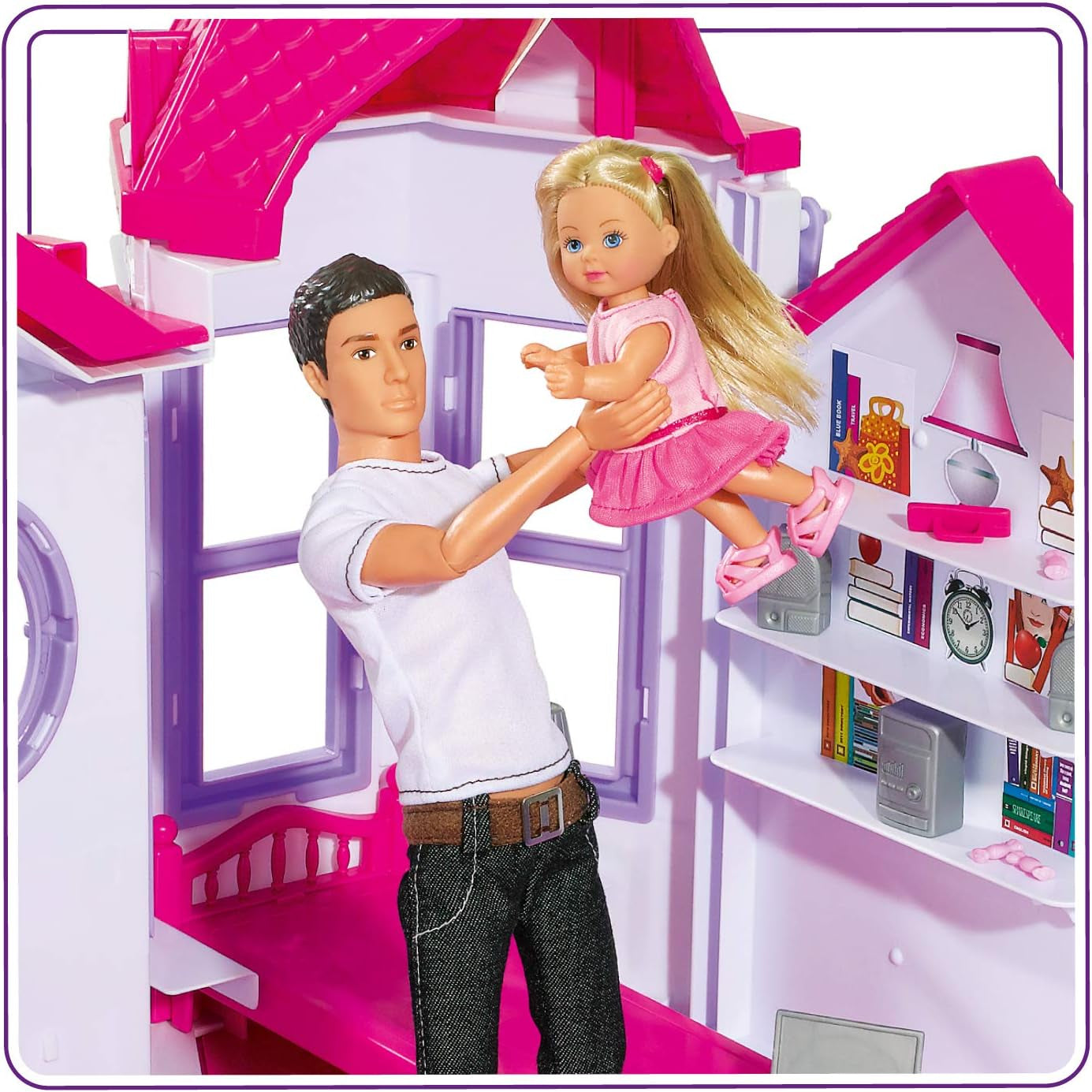 Simba 104661996 - Steffi Love Dreamhouse, velký domeček na hraní, 4 pokoje, BEZ LOUTEK, 84 cm vysoký, dvě patra, funkční zvonek, skládací domečky pro panenky Naty Shop