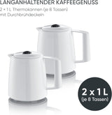 Espresso kávovar Severin s filtrem a 2 termo karafami, espressovač s víkem, nalévání bez kapání, dlouhé udržování teploty, automatické vypínání, 1000 W, cca. 1 litr, bílá, KA 9309