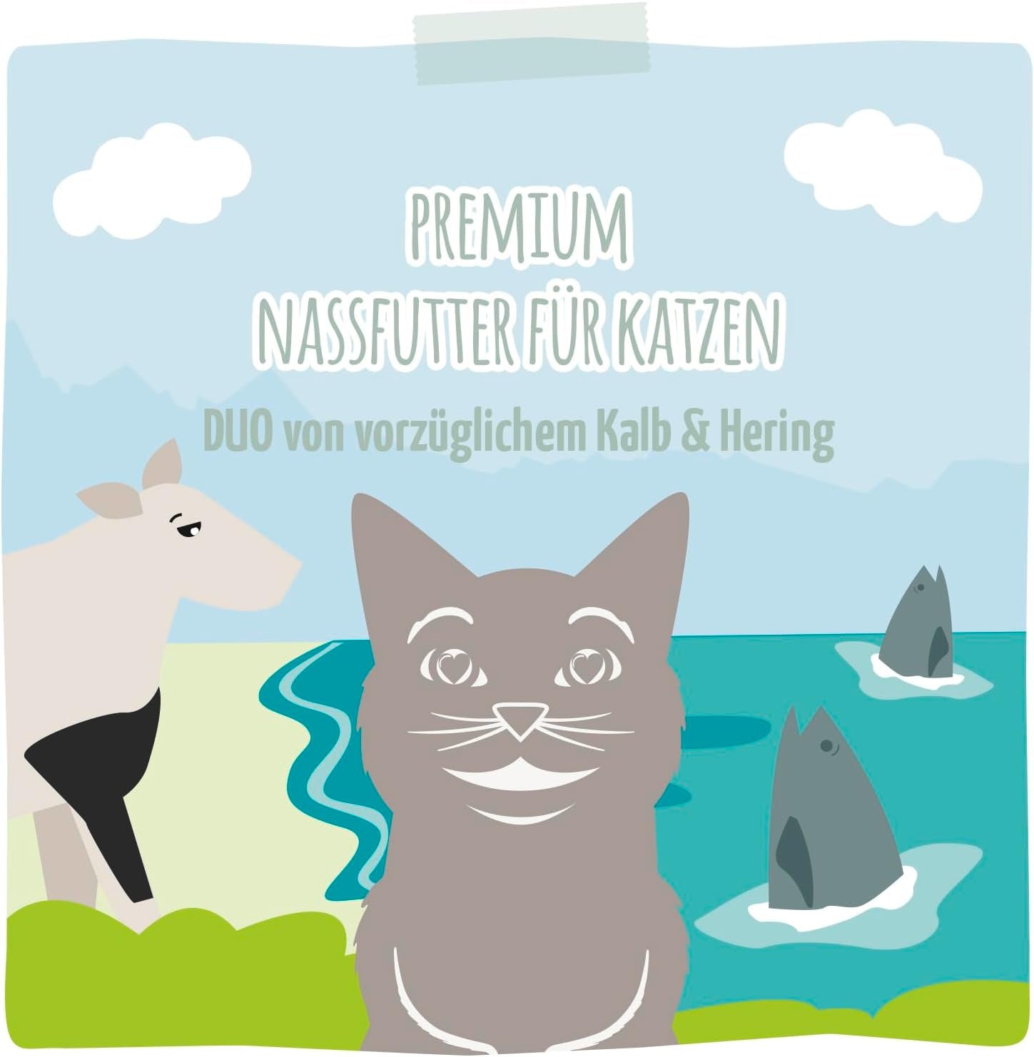 MjAMjAM - Prémiové mokré krmivo pro kočky - Stlačitelný sáček - DUO s rafinovaným telecím a sleděm, balení 12 ks (12 x 125 g), bez obilovin