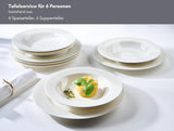 Ritzenhoff & Breker Sofia Tafelservice 12-teilig, Speiseteller (26 cm) a Suppenteller (22 cm) pro 6 osob, Tafel-Set mit feinem Rillenrelief, Fine-Dining-Geschirr, Porzellan, Weiß