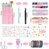 53 Blätter Nagelsticker, Nail Art Pinsel Und Dekorationen Set, 15 PCS Pinsel, 5 PCS Dotted Pen, Strasssteine, Blattgold Für Nagelkunst, Nagel Pailletten, Nagelkunstwerkzeuge Und Dekorationssets