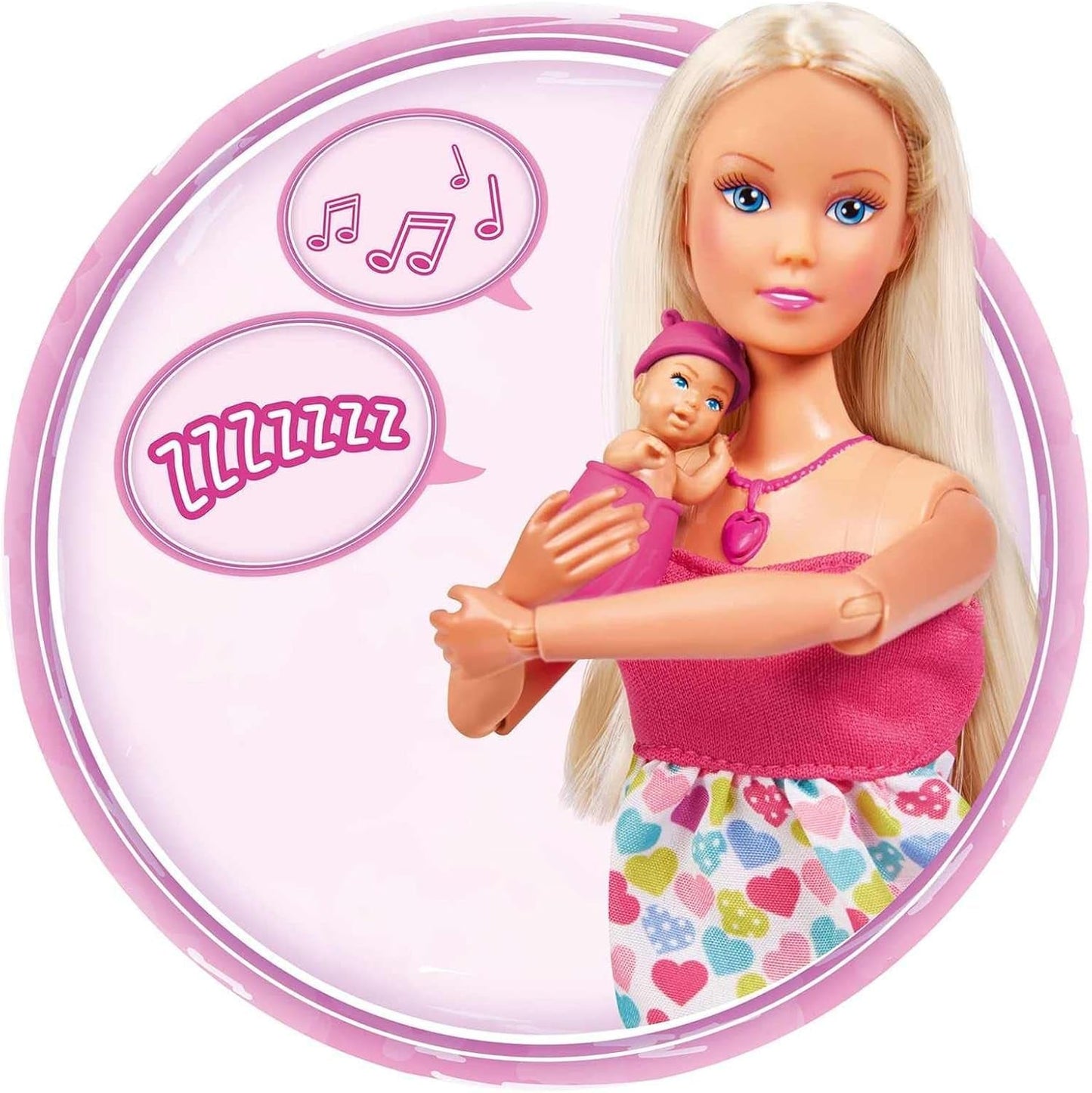 Simba 105733480 - Batoh pro miminko Steffi Love, panenka pro těhotné s miminkem a skvělými zvuky, doplňky pro miminka a nosítka, panenky Pink Naty Shop