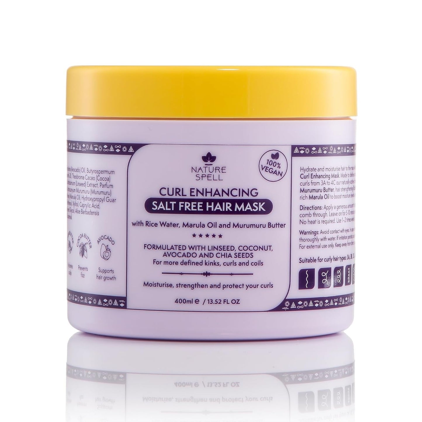 Maska na kudrnaté vlasy Nature Spell 400 ml - obohacená o rýžovou vodu a lněné semínko pro všechny typy kudrlin Bezsulfátová maska na vlasy Naty Shop Výchozí název