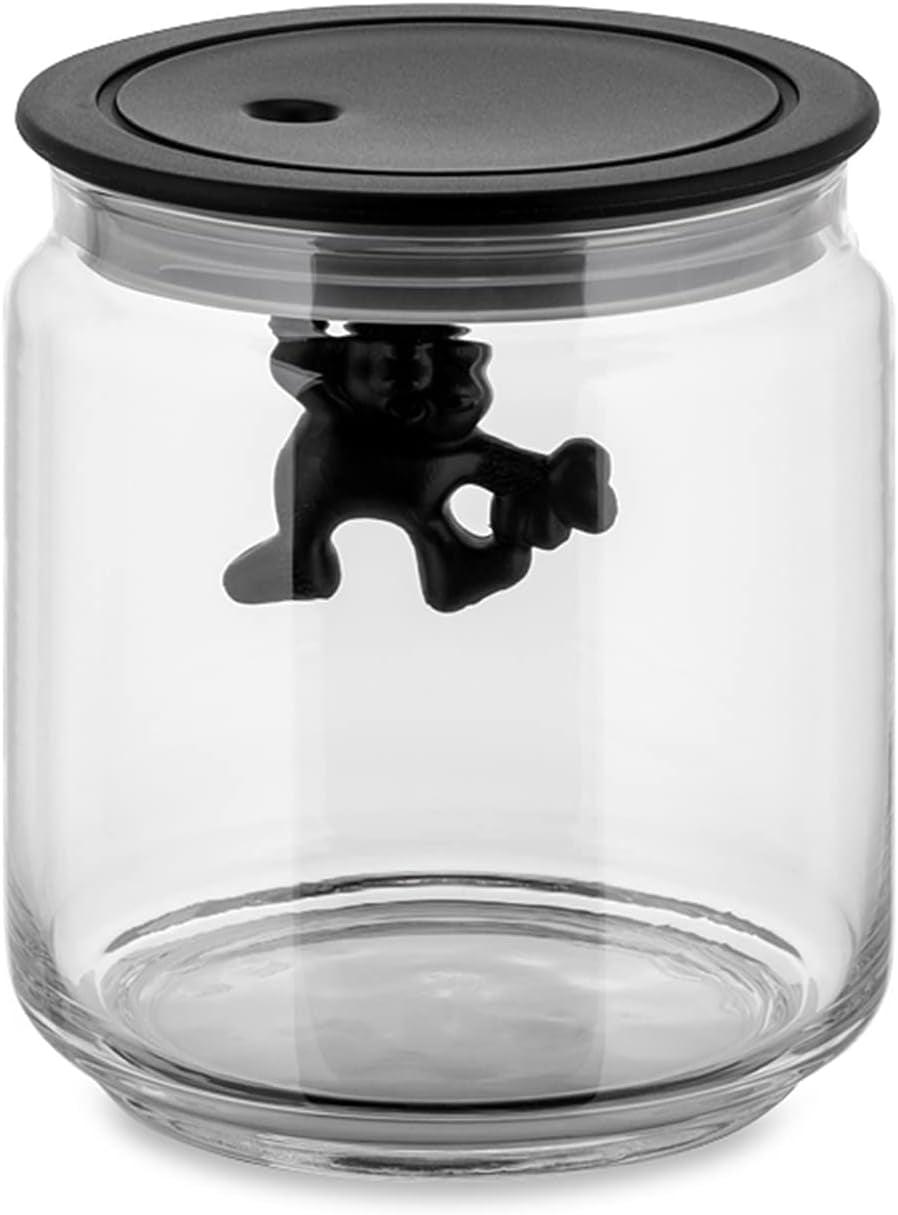 Skleněná kuchyňská dóza Alessi "Gianni" s uzavřeným víkem, termoplastická pryskyřice, černá, 27,5 x 13,5 x 28 cm Dózy na potraviny Naty Shop Glass, černá 12 cm