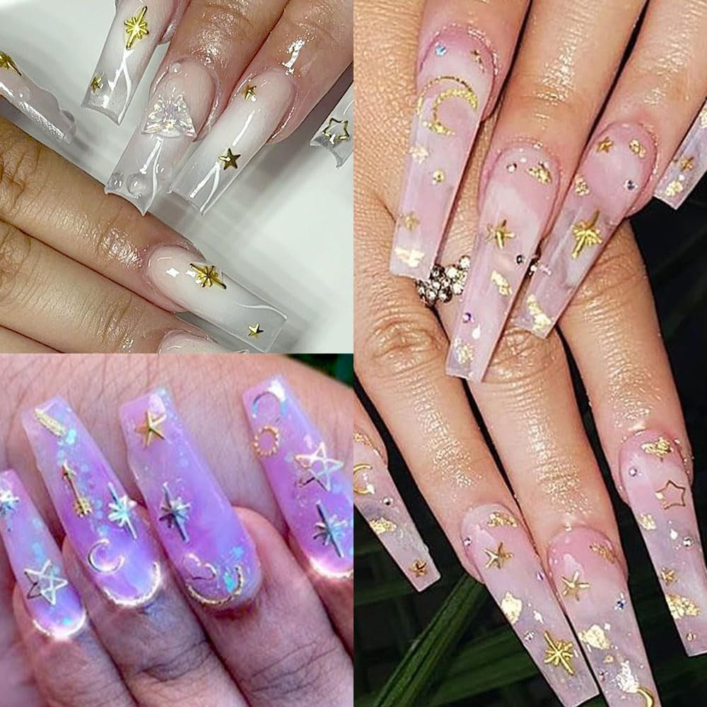 120ks zlato-stříbrná hvězdná přívěsky na nehty hvězda Y2K hřebíky kovové hvězdné přívěsky na nehty různé velikosti šrouby na nehty s hvězdou design nail art 3D hvězda přívěsky na nehty dekorace na nehty příslušenství na nehty