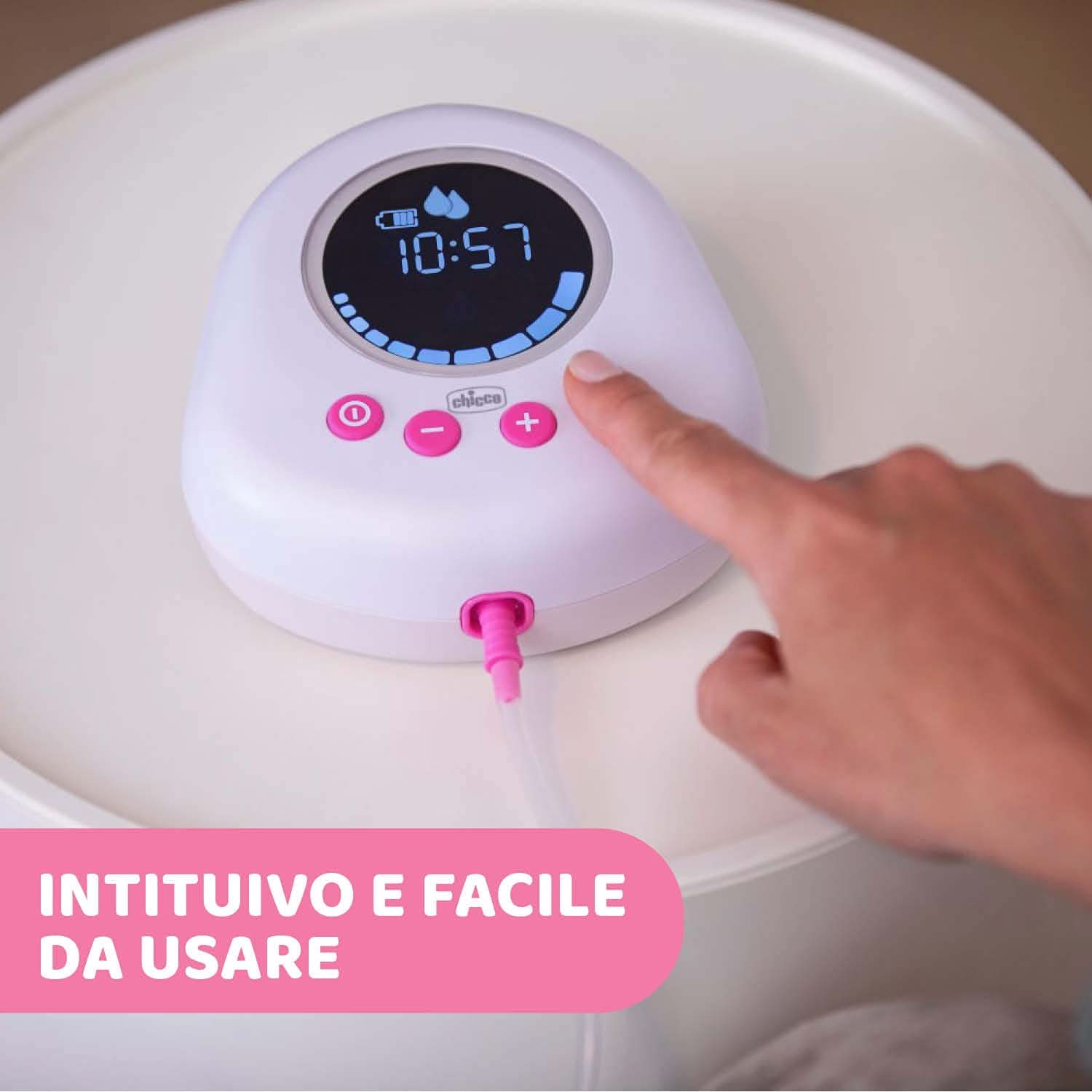 Chicco elektrická odsávačka mléka se stimulační a extrakční fází, 10 úrovní intenzity, pohodlná a rychlá, ergonomický tvar, se šikmým savičkou a těsným uzávěrem, bílá, 150 ml Příslušenství Potraviny a kojení Bebe Naty Shop
