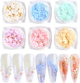 6 Box 3D Květinové Nagelkunst Charms, Acryl Flower Nagel Strass Mit Gold Und Silberperlen Ornamenten, Nagel Edelsteine, Nagel Zubehör Für Mädchen, Frauen, DIY Nageldesign, Basteldekoration…