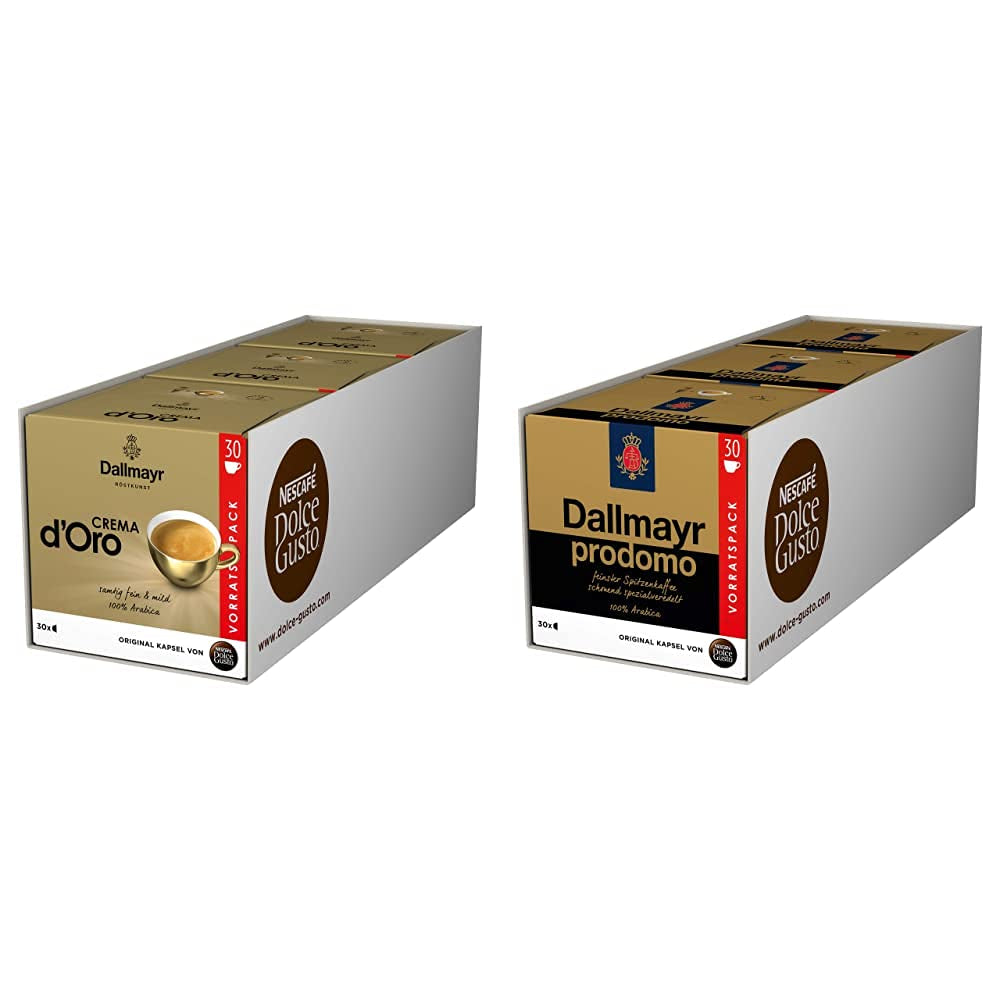 Dallmayr Crema d´Oro, XXL-Vorratsbox, 90 kafékapsel, Feine Crema und vollmundiges Aroma (3 x 30 kapslí) & Dallmayr Prodomo, XXL-Vorratsbox, 90 kafékapsel (3 x 30 kapslí)