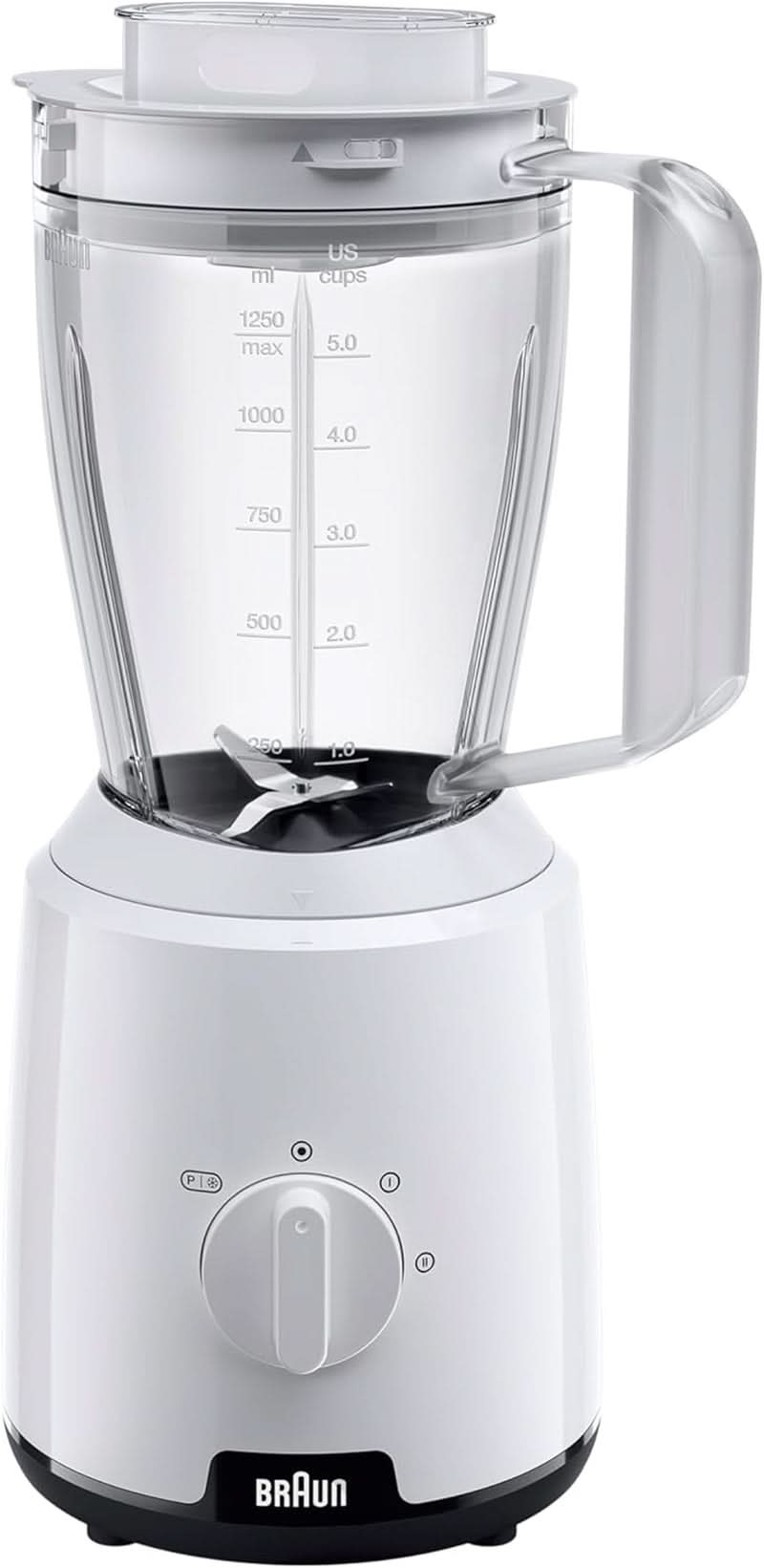 Braun Powerblend 1 JB1050WH - Stojanový mixér s 1,5 l Glas-Mixaufsatz, Küchenhelfer Zum Zerkleinern, Pürieren & Mixen, Ice-Crush-Funktion, 2 Geschwindigkeiten, 600 Watt, Weiß Bucatarie Standard-NatyzM Shop