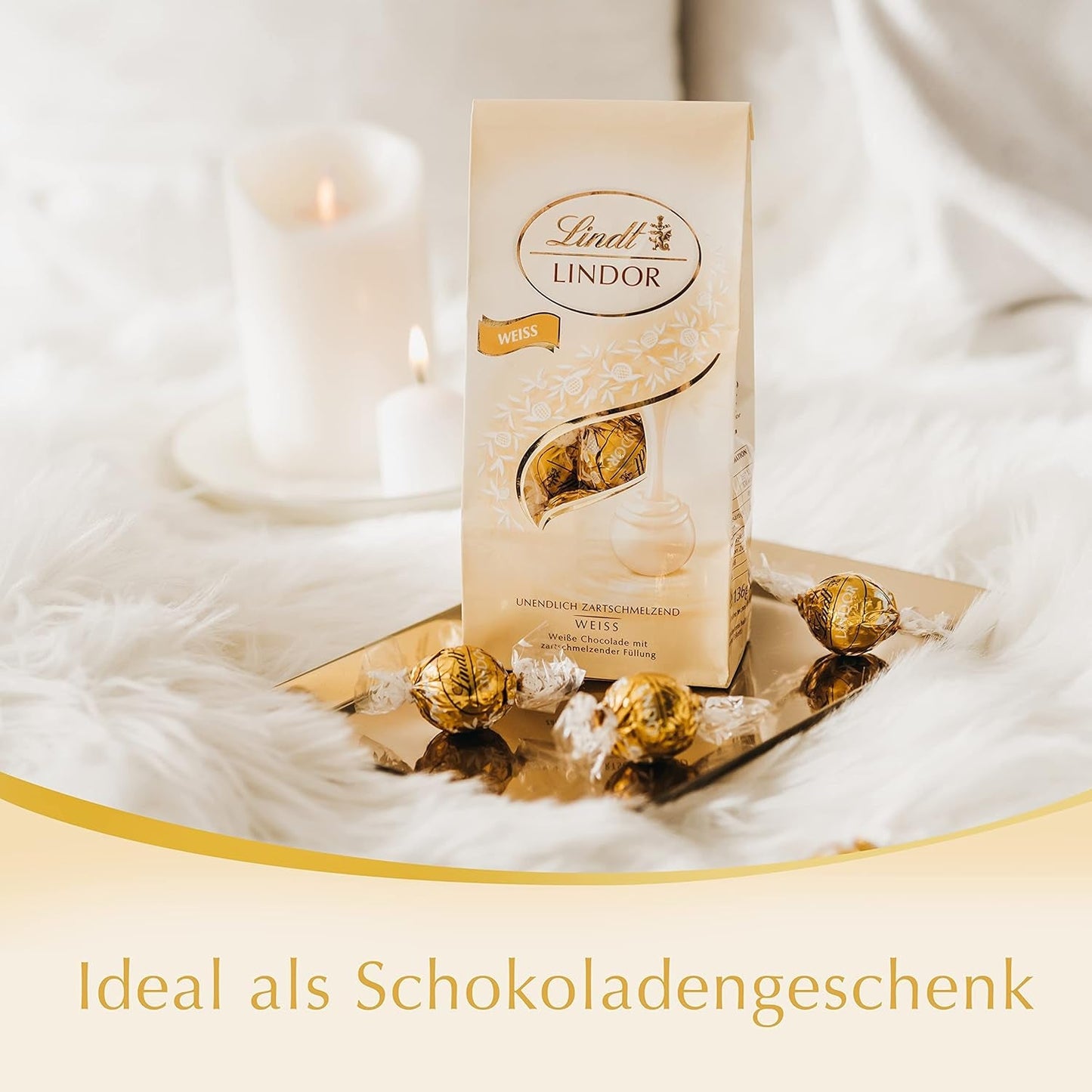 Lindt bílé čokoládové kuličky LINDOR | 137g sáček | Přibl. 10 bílých čokoládových kuliček s náplní rozplývající se v ústech | Čokoládový dárek | Čokoládový dárek