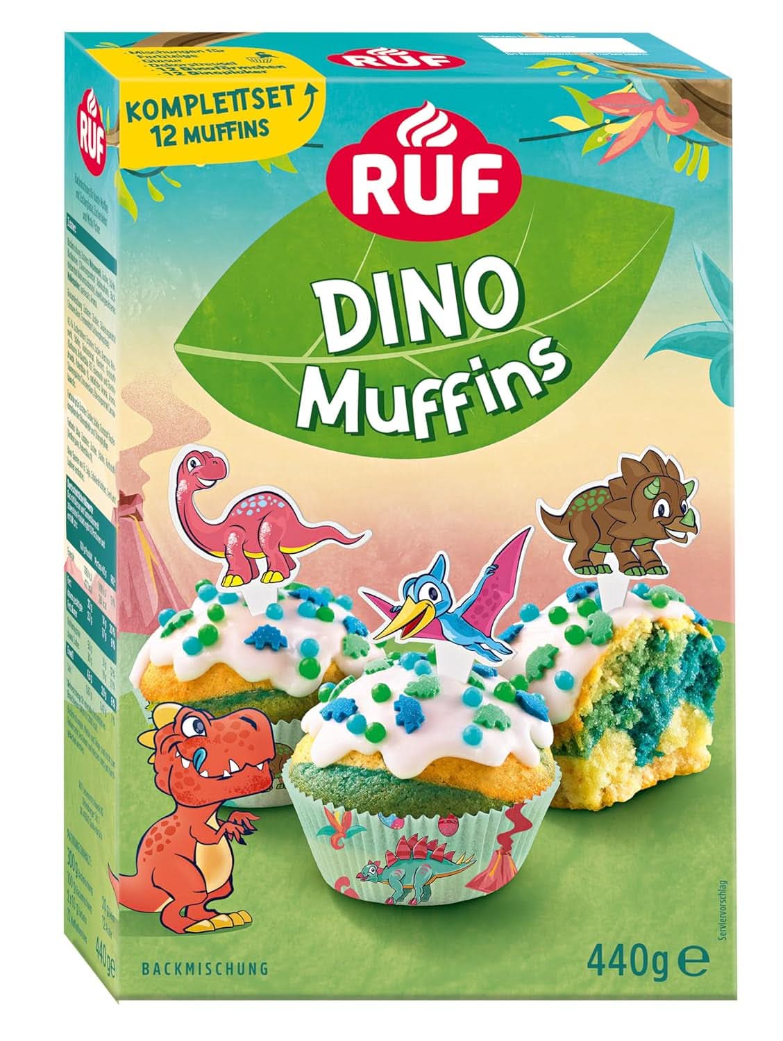 RUF Dinolino Cake, Tricolor plechový dort s příchutí citronu, 850 gramů Sprinkles Naty Shop Dinomuffins