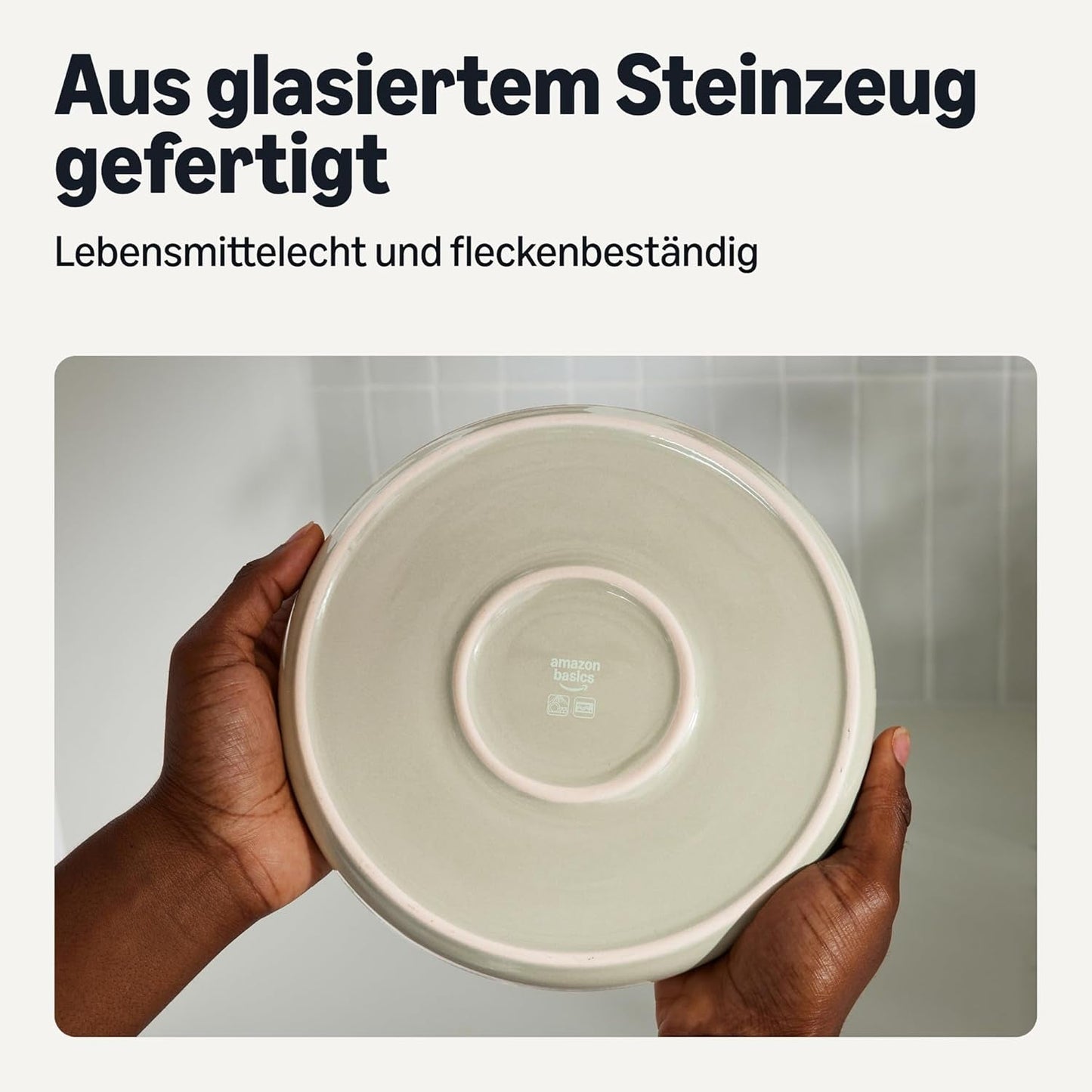 Sada nádobí z glazované kameniny Amazon Basics, 18 kusů, 6 kompletních sad, lze mýt v myčce, slonovina