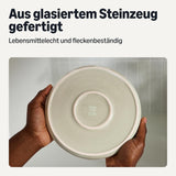 Sada nádobí z glazované kameniny Amazon Basics, 18 kusů, 6 kompletních sad, lze mýt v myčce, slonovina