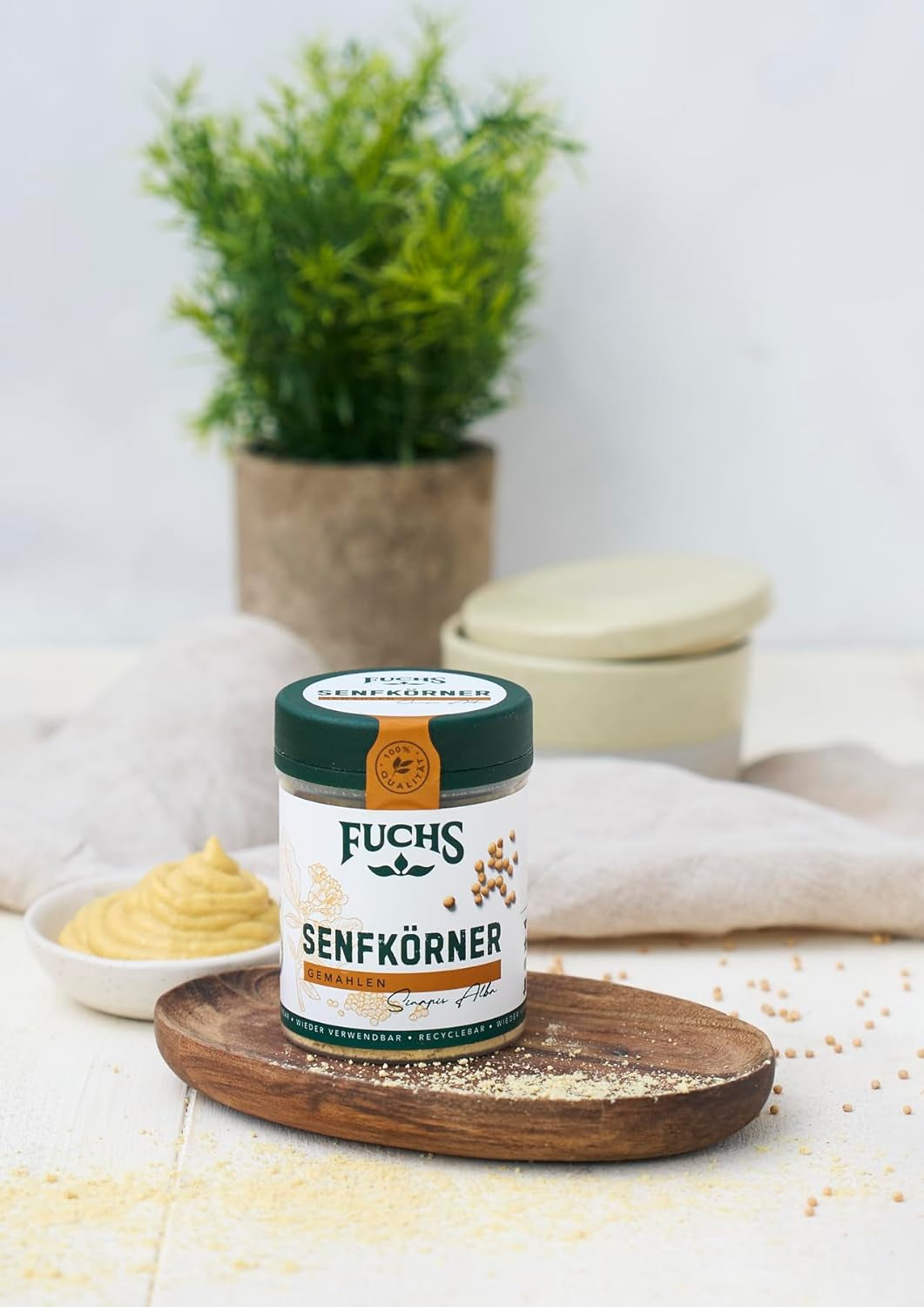 Fuchs Gewürze - Senfkörner gemahlen - für die Zubereitung von Rubs, zum Verfeinern von Suppen und Saucen - přírodní složky - 45 g v wiederverwendbarer, recyclebarer Dávka