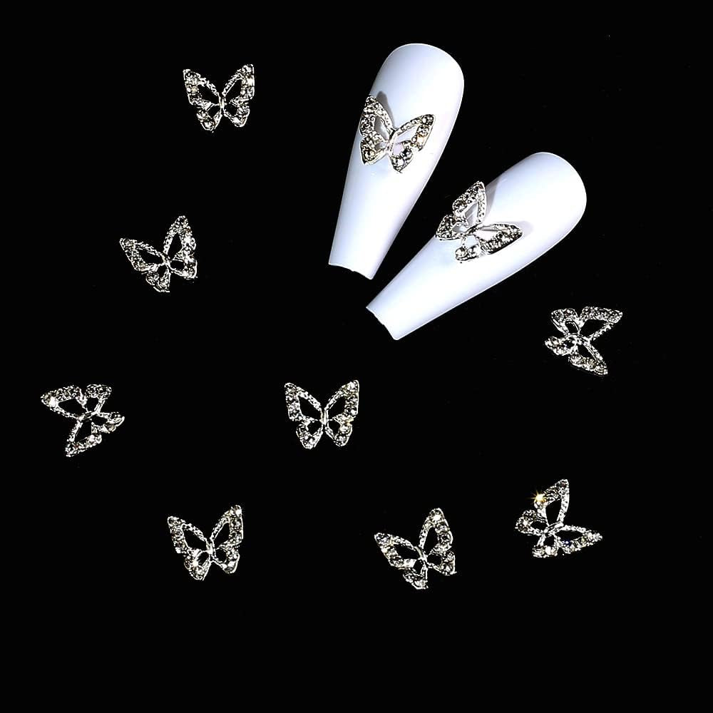 10 kusů slitiny Butterfly nail Charms Kovové nail art přívěsky pro diamanty nehty drahokamy zdobení nehtů zdobení nehtů výroba šperků