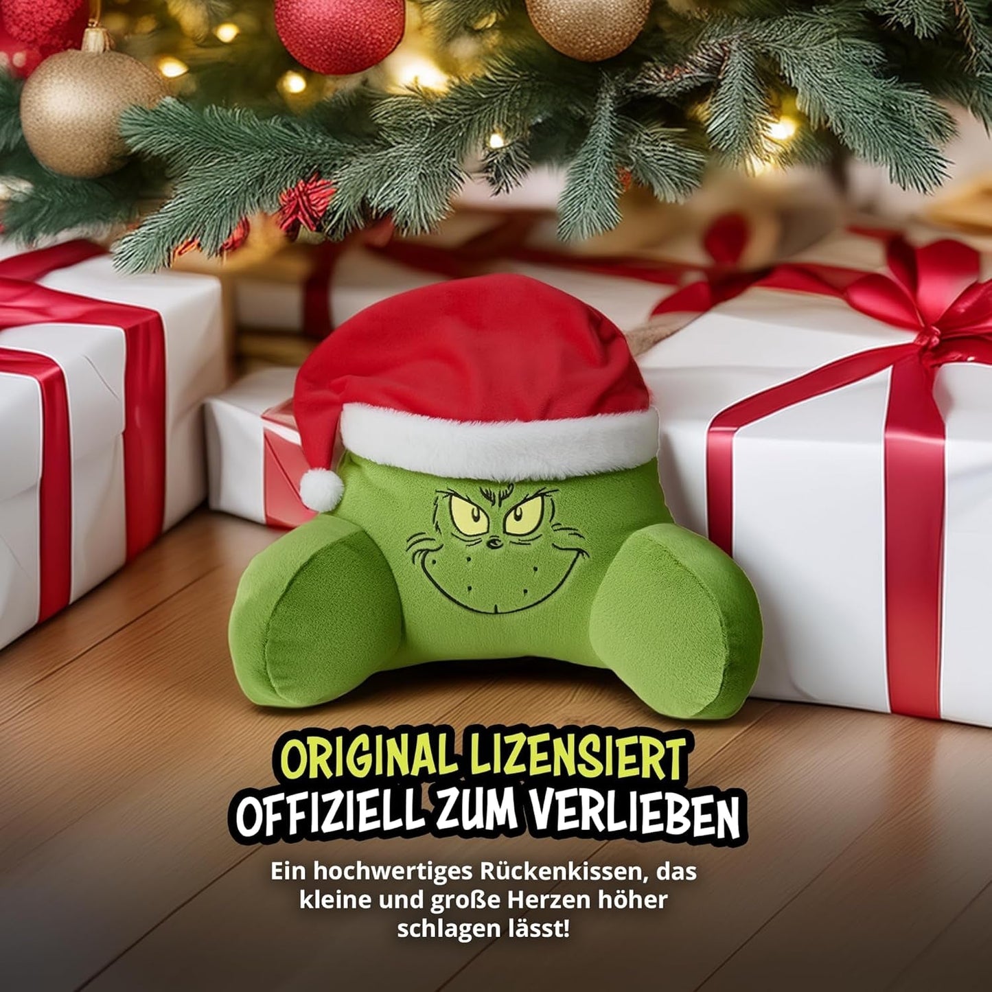 Grinch Polštář – Polštář na záda na postel a pohovku, Opěrka zad s područkami, Polštář na čtení na záda, krk a hlavu, Zelený, 40 x 38 cm