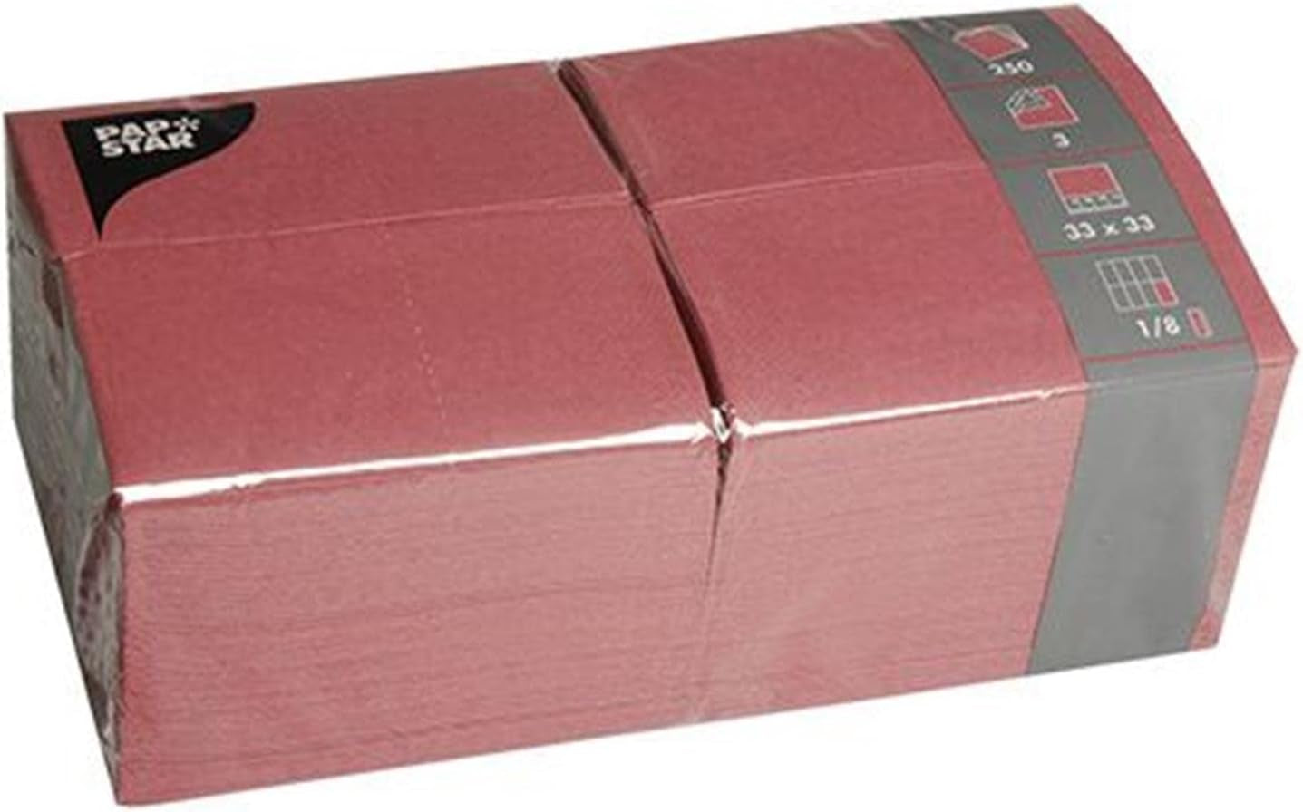 Papstar 84577 250 kapesníčků, 3vrstvé 1/8-skládání 33 cm X 33 cm, Bordeaux