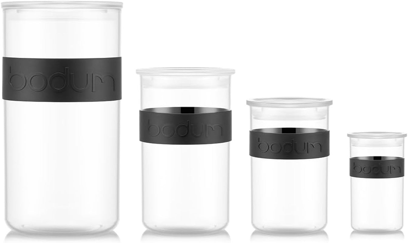 Skladovací dózy BODUM PRESSO, plastové, černé, 4 x 0,25 l, 3 x 0,6 l, 3 x 1 l, 2 x 2 l Dózy na potraviny Naty Shop