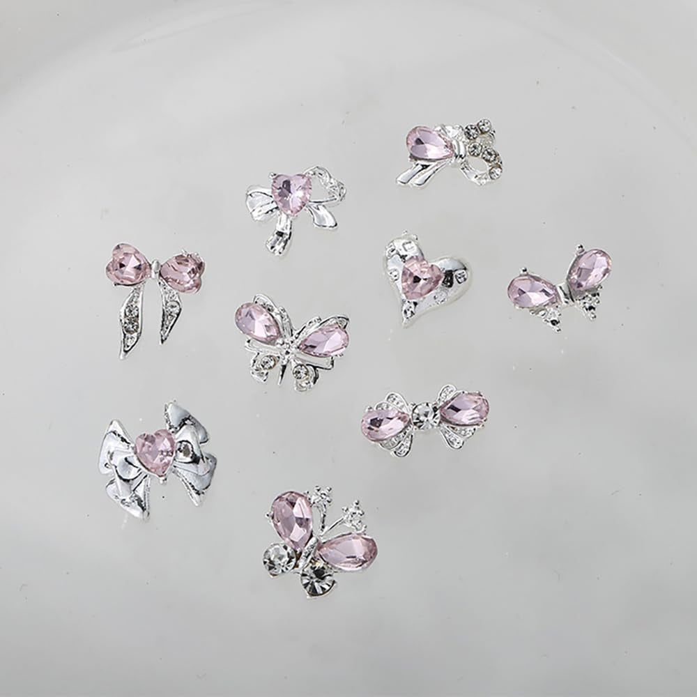 Luxus Rosa Diamant Nagel Charms 3D Butterfly Nail Art Charms Mašle na nehty Y2K Heart Charms Nägel Zubehör Schmetterling Herz Schleife Nageldesign Edelsteine ​​​​Strasssteine ​​Glitzersteine ​​​​Nagelschmuck