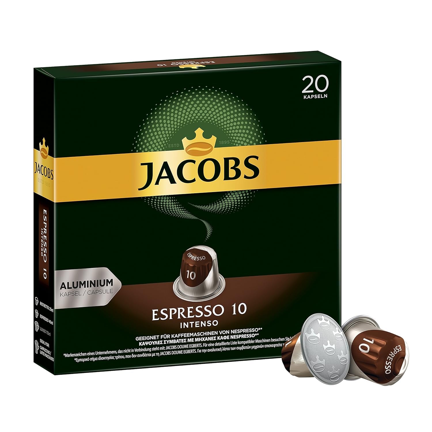 Kaffeekapseln Espresso Intenso, Intensität 10 von 12, 10 x 20 Getränke & Kaffeekapseln Lungo Decaffeinato-Intensität 6-200 Nespresso kompatibilní Kapseln, 10er Pack, 10 x 20 Getränke