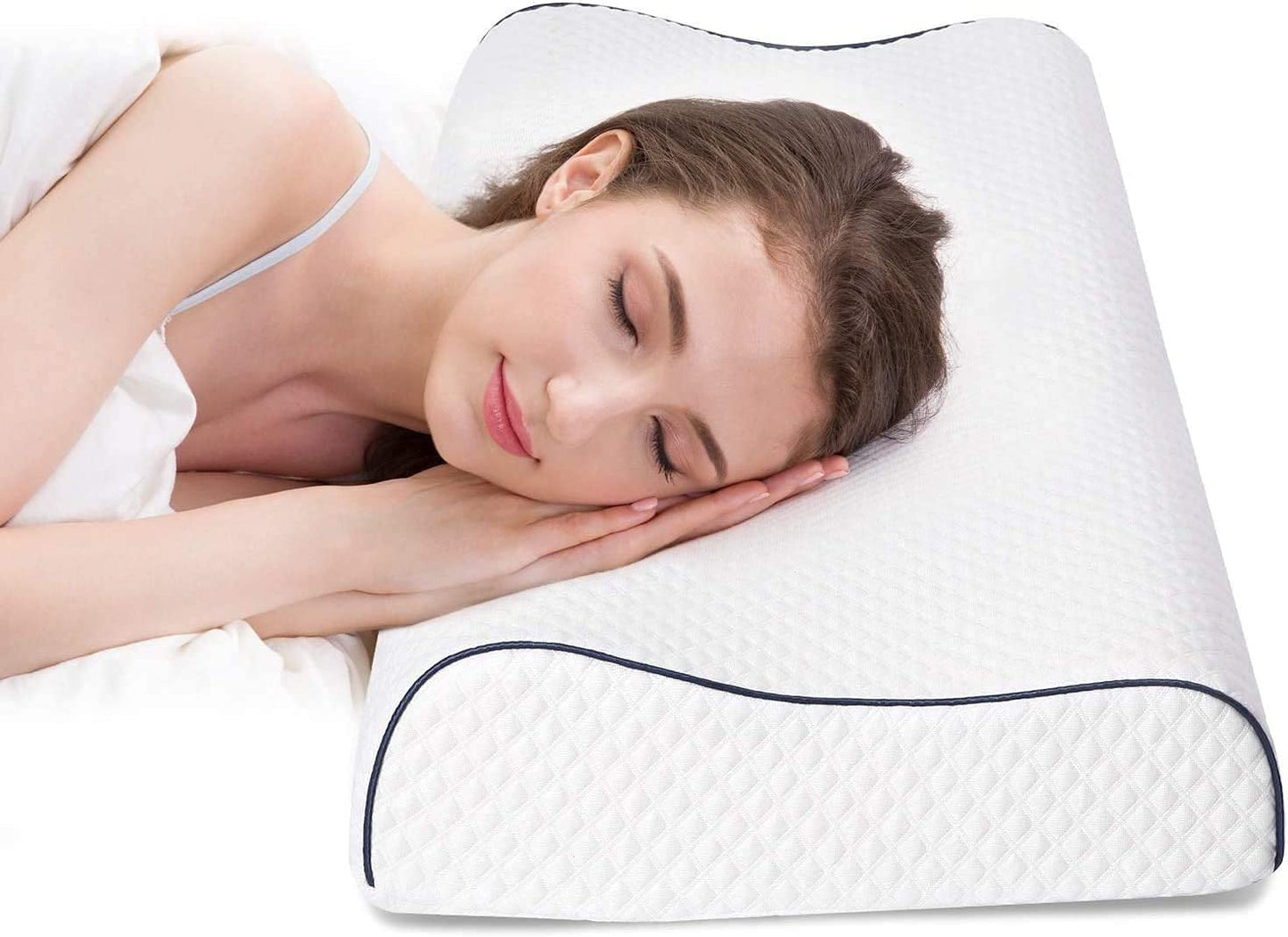 Polštář z paměťové pěny Fityou Polštář na podporu krku Ergonomický polštář na spaní Chladící polštář Oboustranný design Pratelný povlak na polštář (67,5X40X13Cm) Ortopedické polštáře na krk Naty Shop Blue Edge 60X35X9/11Cm