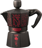 Kávovar Bialetti Moka Express Stranger Things na 3 šálky, Tlačítko Music s funkcí nabíjení USB-C, Nevhodné pro indukční varné desky, 3 šálky (130 ml), Černá