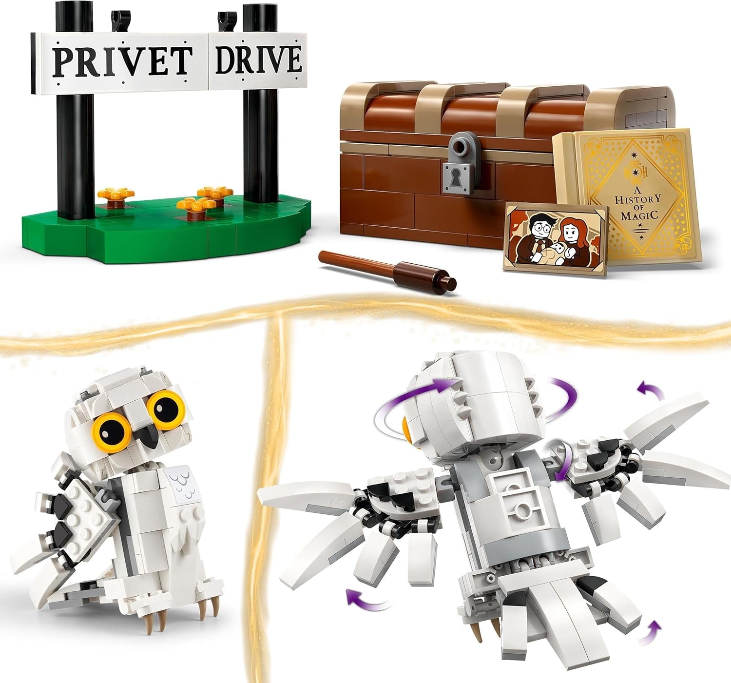 LEGO Harry Potter Hedwig in Privet Drive 4 Dětská sada sova, sestavitelná figurka zvířete s bradavickým kufrem, malý dárek pro kluky, dívky a všechny fanoušky od 7 let 76425 Stavebnice Besuche den LEGO-Store