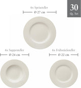 vivo - Villeroy & Boch Group - Basic White 30dílná sada nádobí, vhodné do myčky a mikrovlnné trouby, Bílá sada nádobí, Kávová sada, Keramika, Talíře, Šálky, Premium porcelán