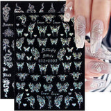 6 Blatt Schmetterling Samolepka na nehty Selbstklebend Laser Stříbrná Schmetterlings Nagelaufkleber 3D Aurora Stříbrná Schwarz Schmetterlinge Samolepky na nehty Frühling Nageldesign Samolepka na nehty Nail Art Zubehör