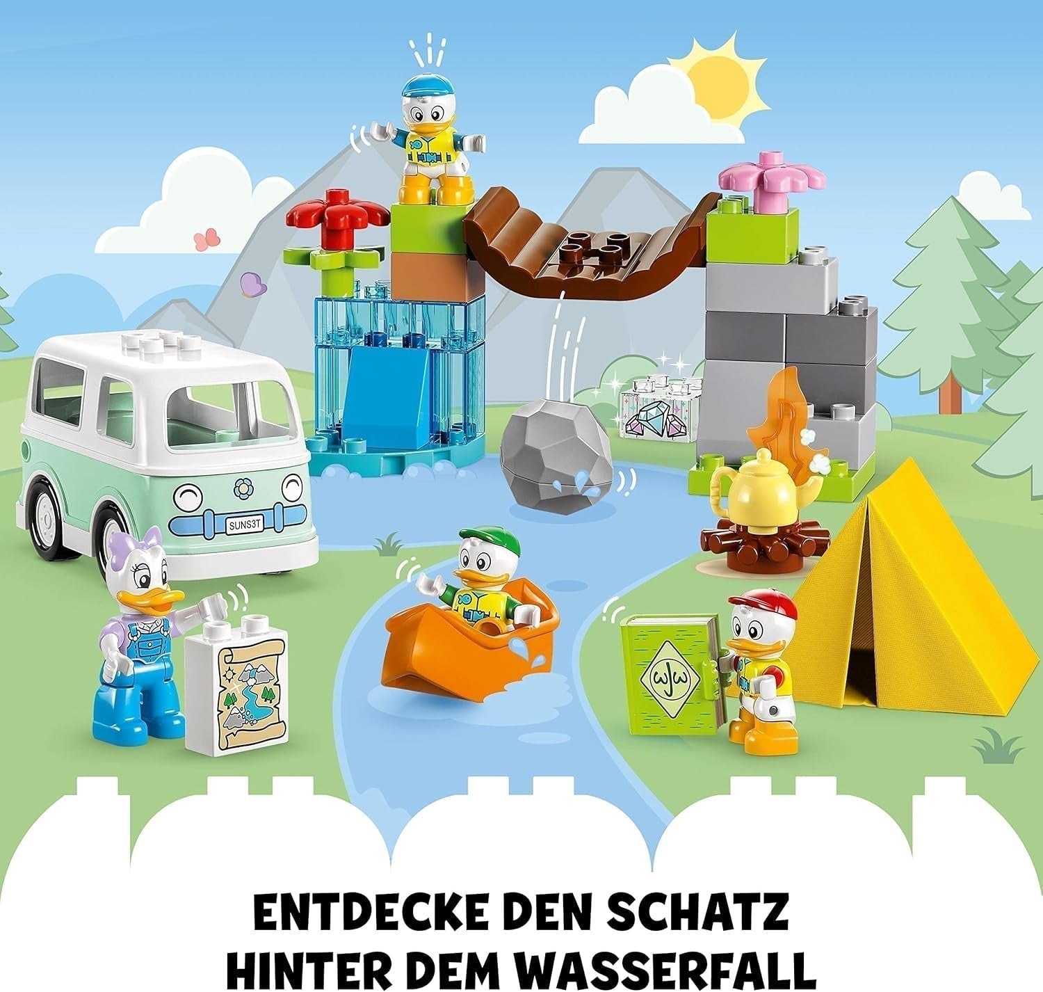 LEGO 10997 DUPLO Disney Mickey and Friends Campingová dobrodružná sada s karavanem, kánoí a figurkou kachny Daisy, stavebnice Dárek pro batolata od 2 let, dívky a kluky Stavebnice Besuche den LEGO-Store
