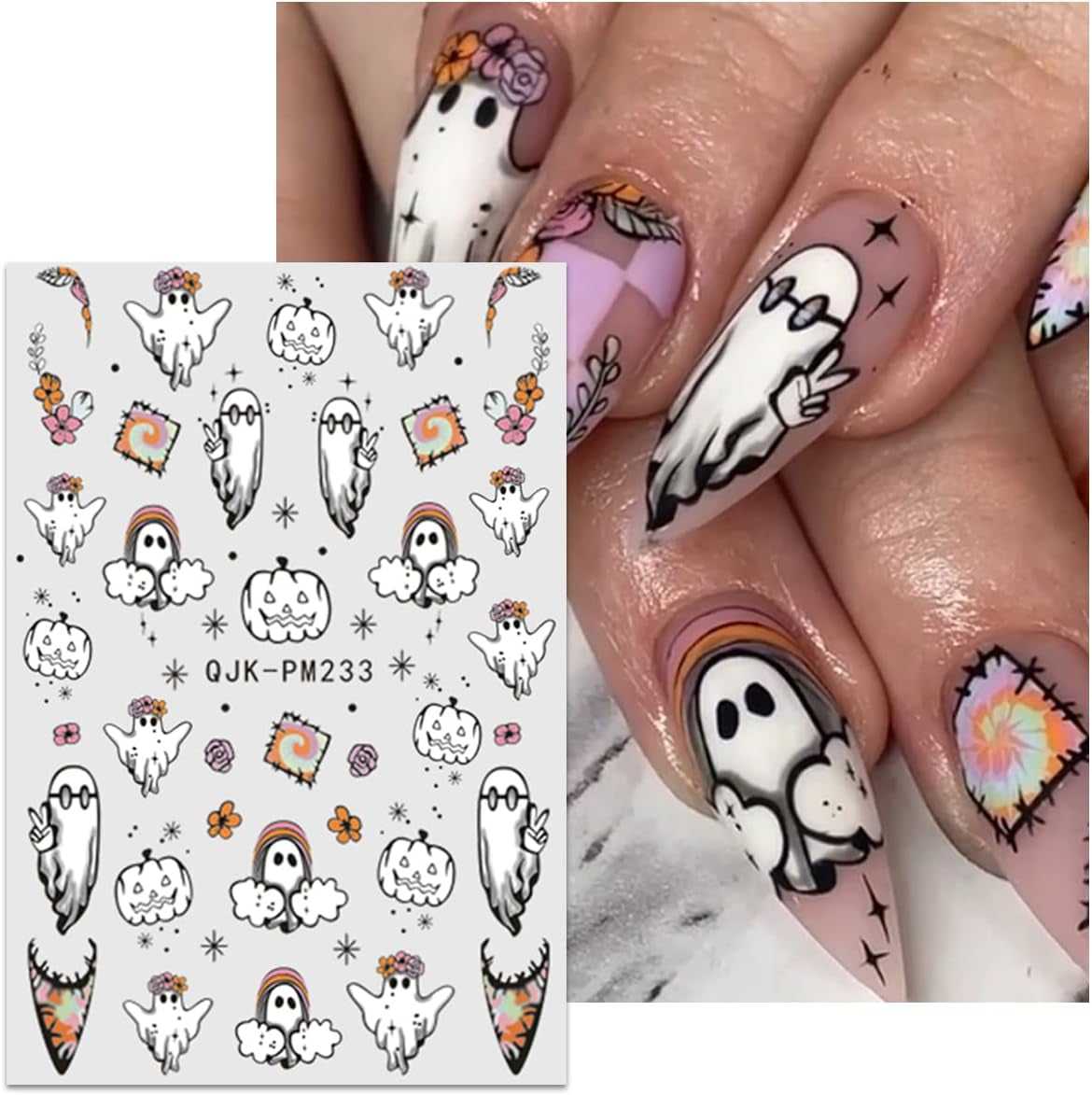 JMEOWIO Nálepka na nehty Halloween 9 Blatt Nálepka na nehty Selbtklebend Nagelaufkleber Süßes Gespens Kürbis Dekoration Nageldesign Zubehör