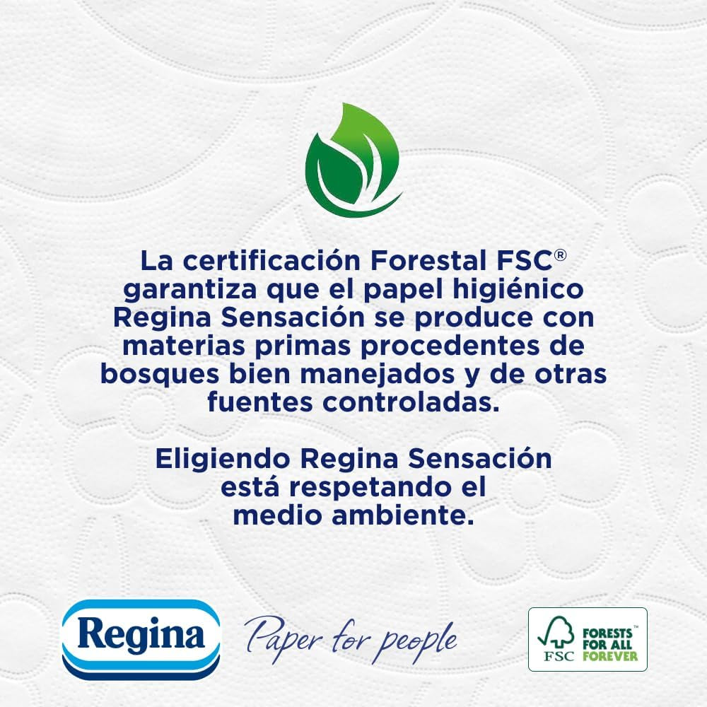 Regina Feeling – 42 rolí toaletního papíru, 175 listů se třemi vrstvami, přírodní extrakt z bavlny a jemná vůně, 60 % recyklovaný plastový obal, 100 % certifikovaný papír Fsc