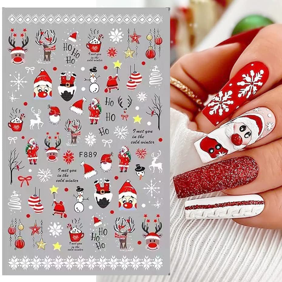 10 Blatt Nagelsticker Weihnachten Nagelaufkleber Selbstklebend Bule White Pine Tree Rentier Samolepka na nehty Dekoration Nageldesign Zubehör