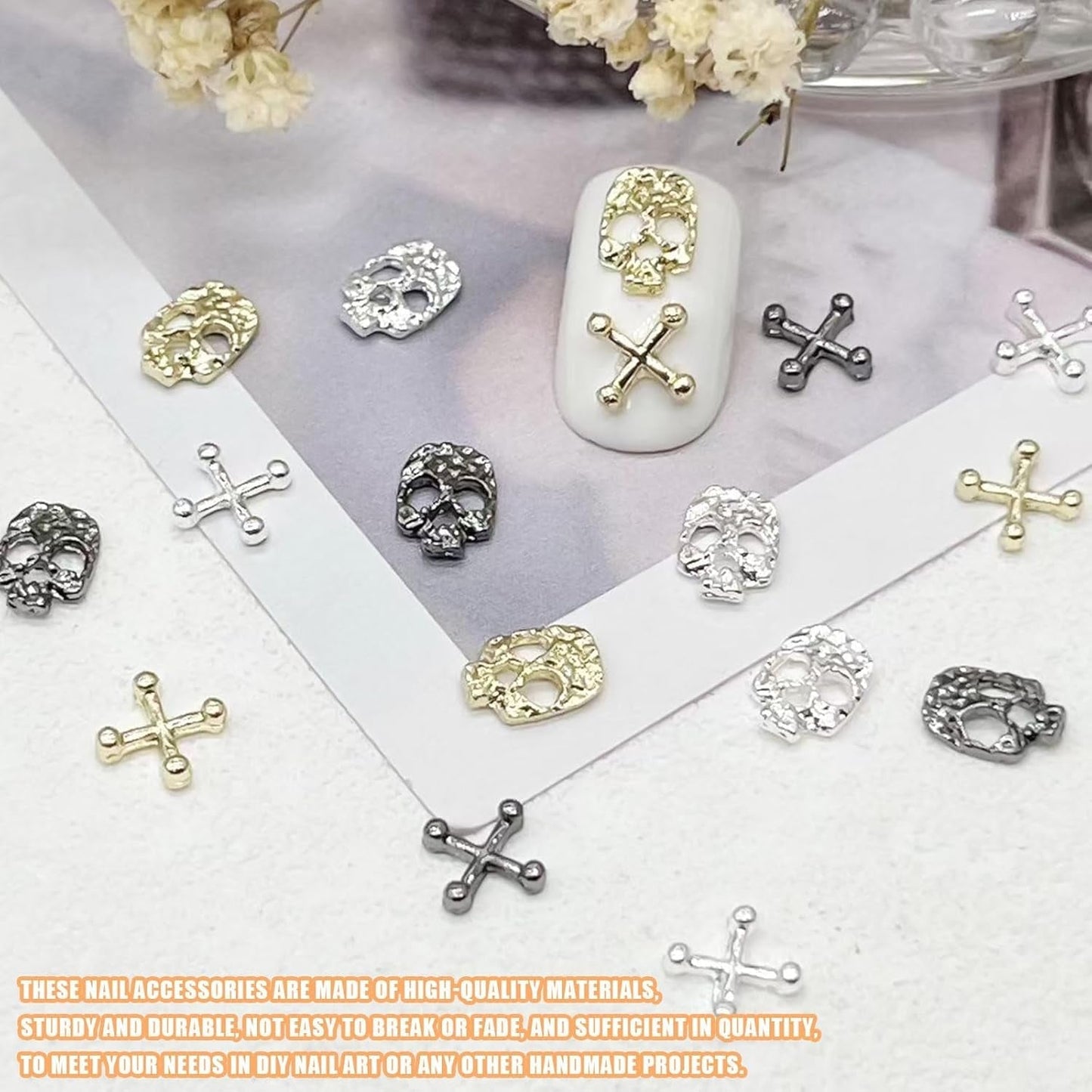 120ks Cross Skull Nail Art Dekorace Sada Zlatá Stříbrná Kovová přívěsky Punk Alloy Nail Art Šperky Šumivé kameny Příslušenství