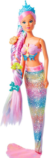 Simba 105733610 - Steffi Love Rainbow Mermaid, duhová panenka s barevnými vlasy, sponkami do vlasů, hřebínkem a odnímatelnou ploutví, hrací panenka 29 cm, věk 3+ Dolls Naty Shop
