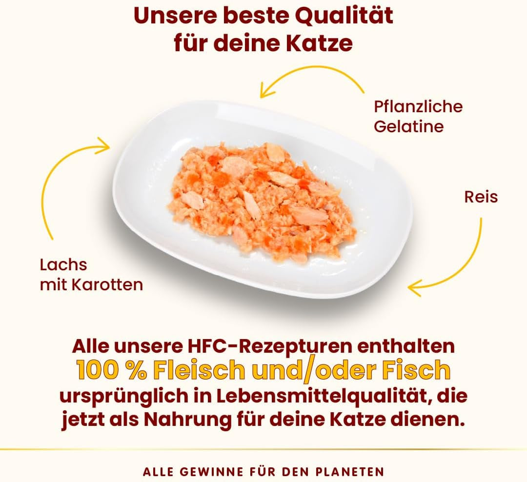 Almo Nature HFC Jelly - vlhké krmivo pro dospělé kočky - losos a mrkev - lidská kvalita, bez lepku - 6 x 70 g