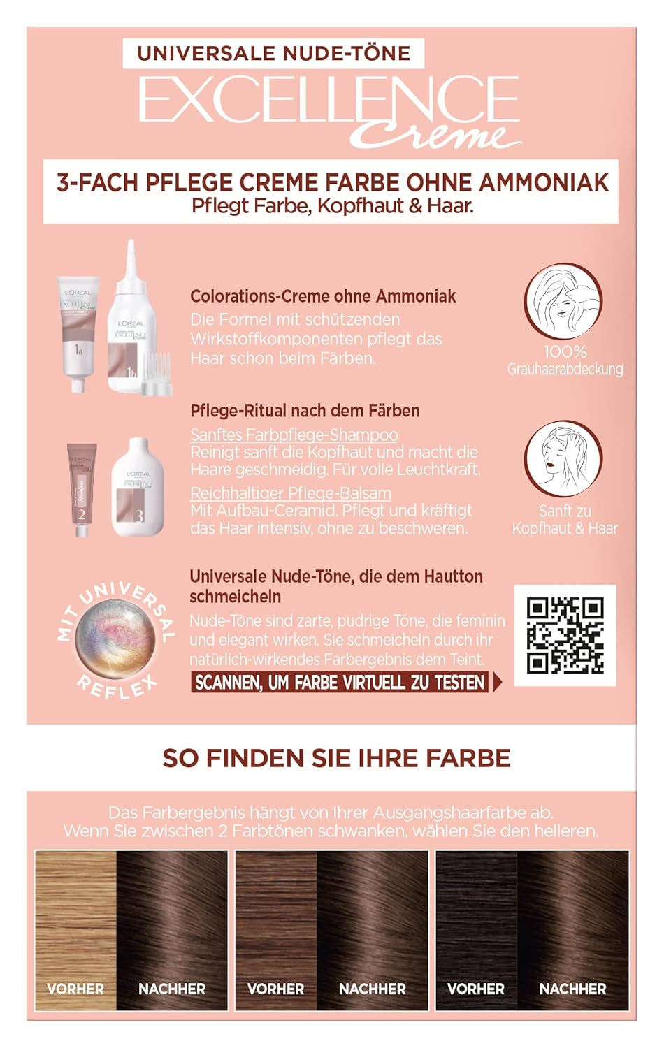 L'Oréal Paris Permanentní barva na vlasy pro každý tón pleti, barvení bez amoniaku, univerzální nahé tóny s plným krytím šedivých vlasů, Excellence Creme, no. 5U Světlý kaštan (hnědý), 1 ks barva na vlasy Naty Shop