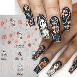 JMEOWIO Nálepka na nehty Halloween 9 Blatt Nálepka na nehty Selbtklebend Nagelaufkleber Süße Geisterblume Dekoration Nageldesign Zubehör