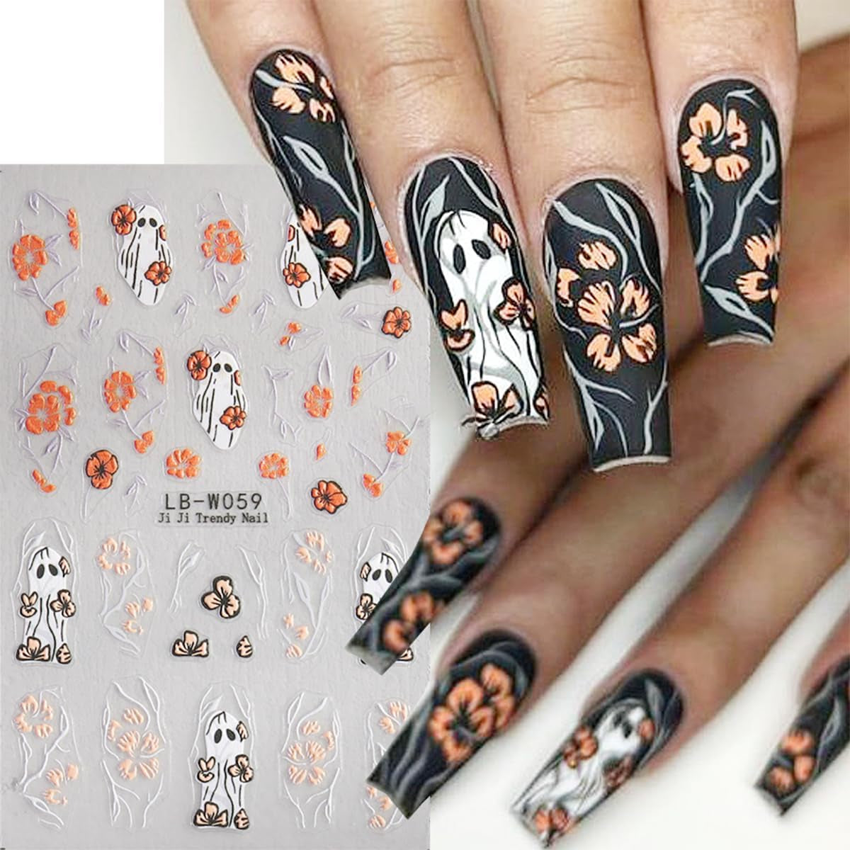JMEOWIO Nálepka na nehty Halloween 9 Blatt Nálepka na nehty Selbtklebend Nagelaufkleber Süße Geisterblume Dekoration Nageldesign Zubehör