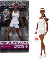 Barbie inspirující dámská série Módní panenka Venus Williams s podepsanou uniformou a tenisovou raketou včetně prezentačního boxu HRM49