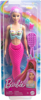 Panenka Barbie mořská víla – s dlouhými růžovými vlasy a individuálními stylingovými doplňky, včetně kartáče, krásné hřebenatky a růžové ocasní ploutve, pro děti od 3 let, 00 HRR